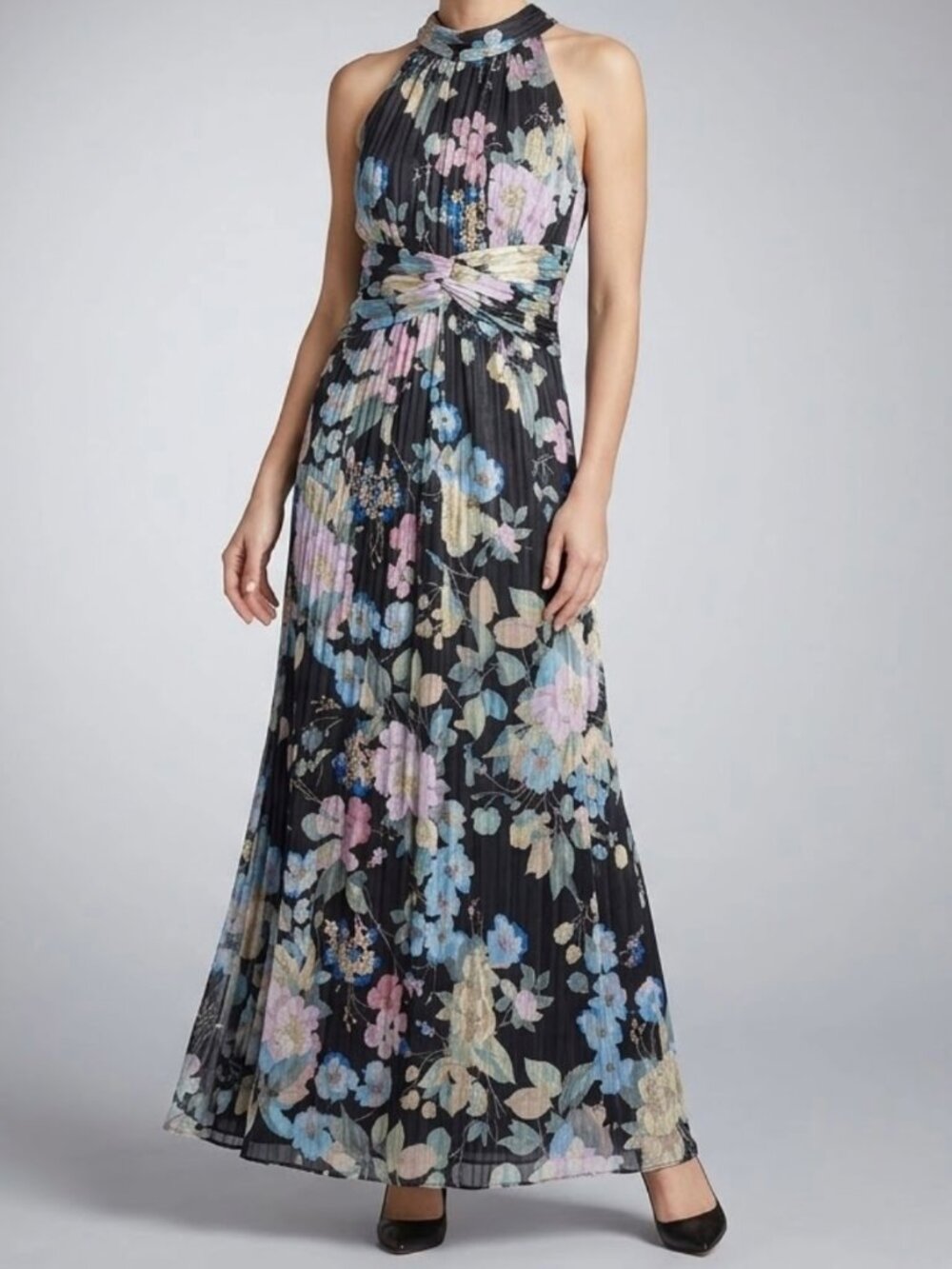 Adrianna Papell Black Floral Dress Womens 8 Medium